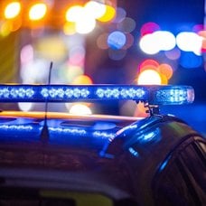 Polisbil och Halloween-pumpor.