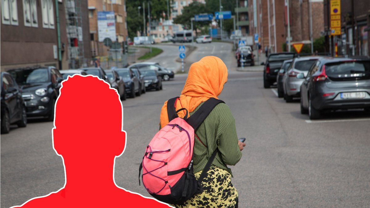 Manlig silhuett på genrebild av kvinna med slöja