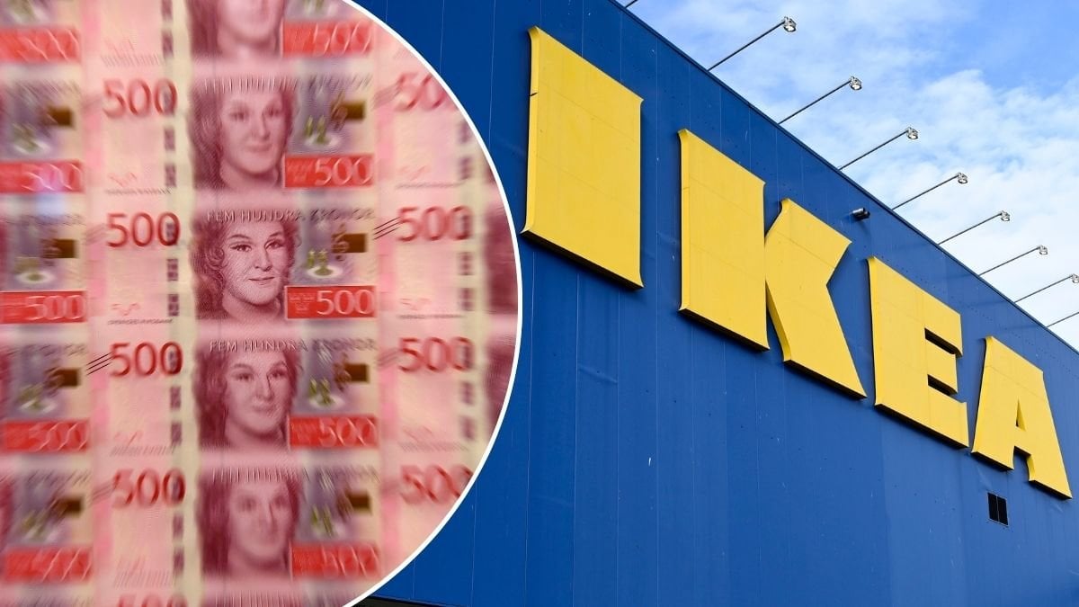 Bilder på sedlar och Ikea.