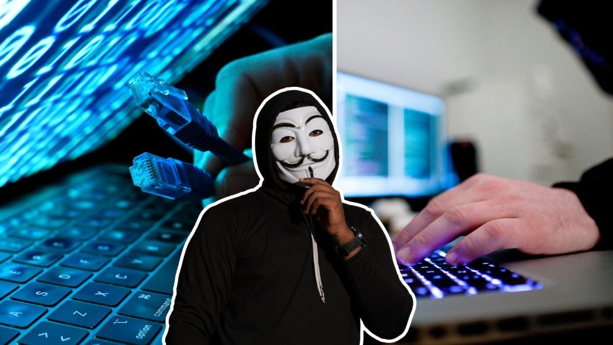 Dator och en hacker.