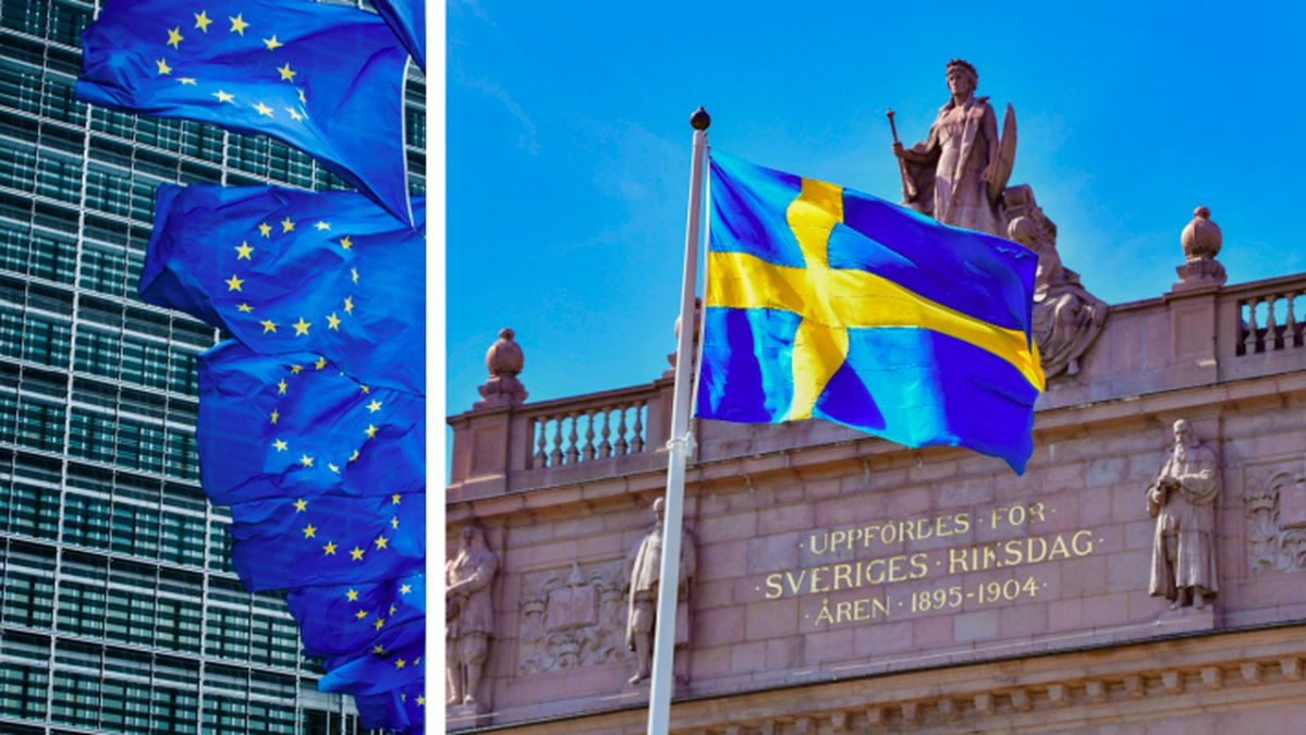 Svenska flaggan och Europeiska unionens flagga.