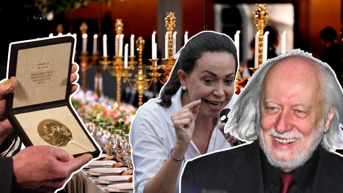 Nobelfest, medalj samt två Nobelprisvinnare 2025.