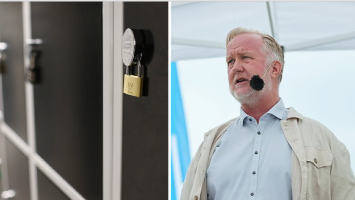 Liberalernas partiledare Johan Pehrson (S) håller sitt sommartal på Kungsportsplatsen i Göteborg.