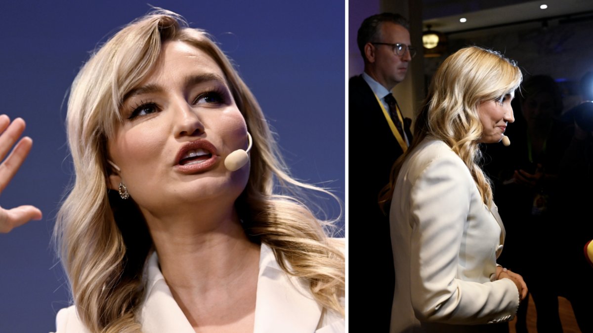 Ebba Busch talar på Kristdemokraternas valvaka