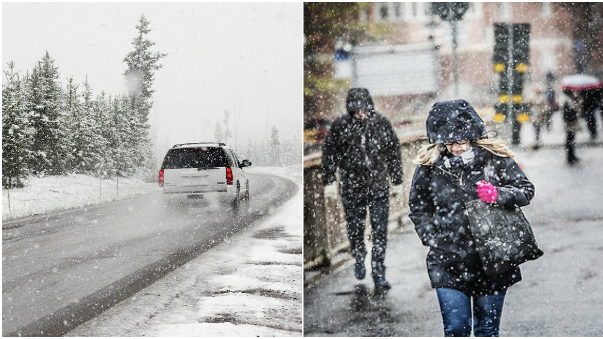 Snö både på vägar och i staden