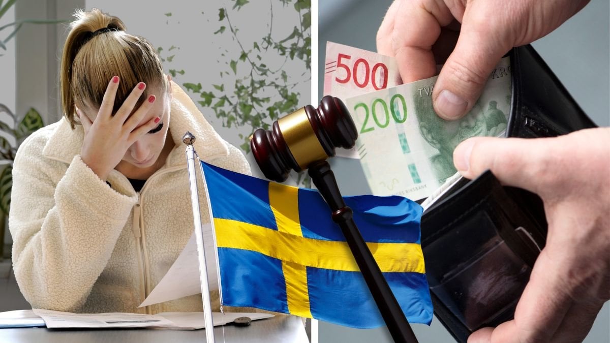 En kvinna med faktura och pengar i plånbok.