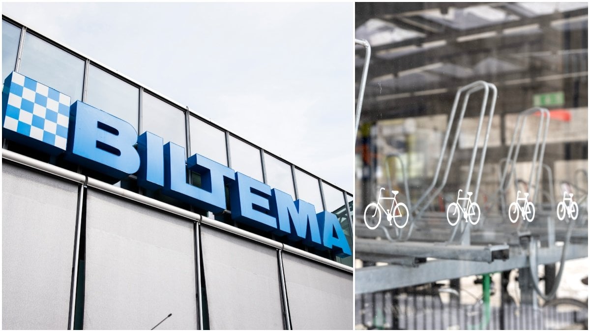 Biltema och bilder på ett cykelgarage