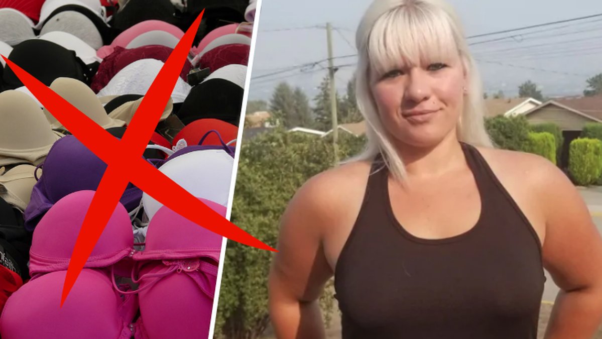 Behåar i olika färger med ett rött kryss över. Christina Schell med svart linne.