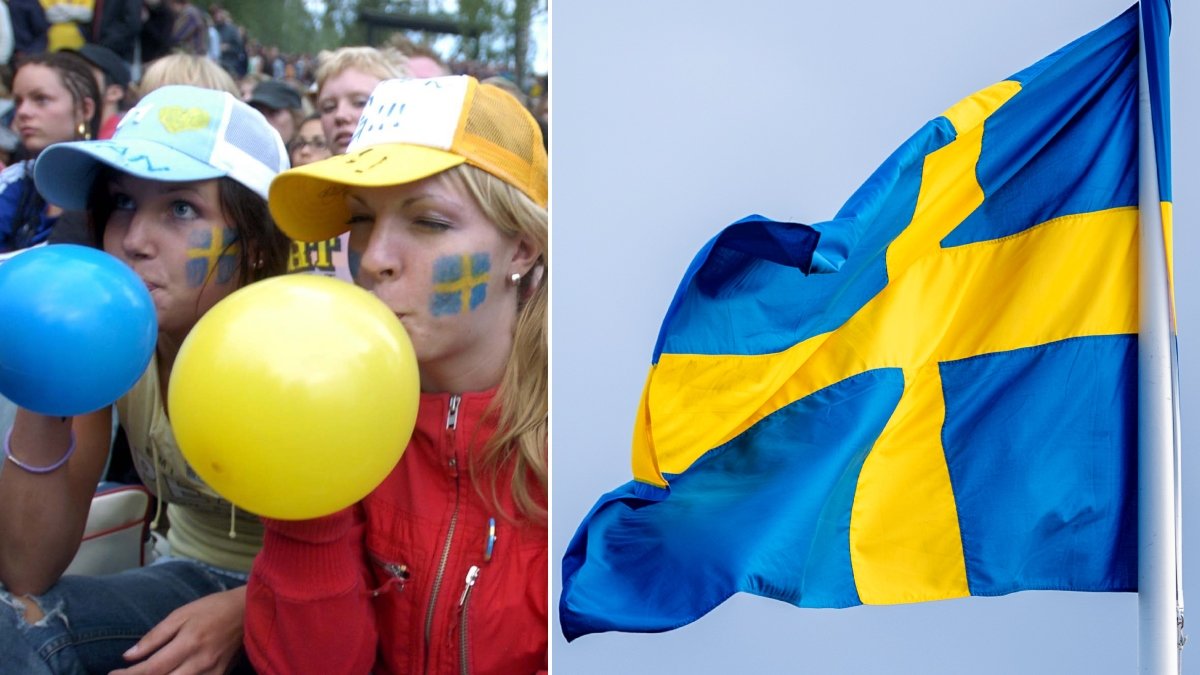 Bild på svenska flaggan och två tjejer.