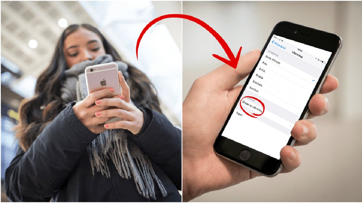 Tjej med iPhone och en hand som håller i en iPhone.