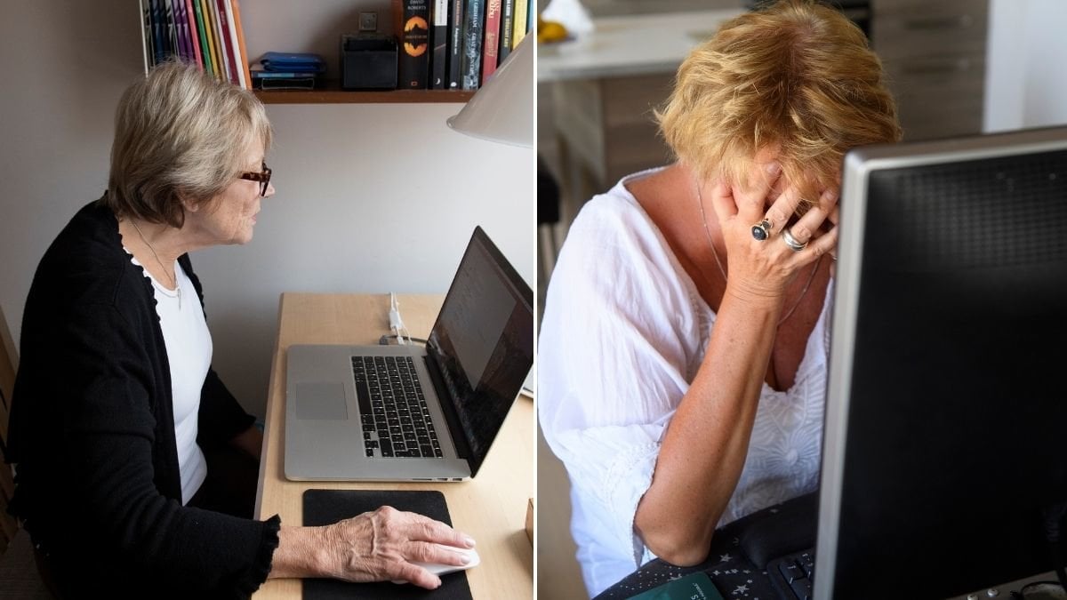 Kvinna vid en dator.