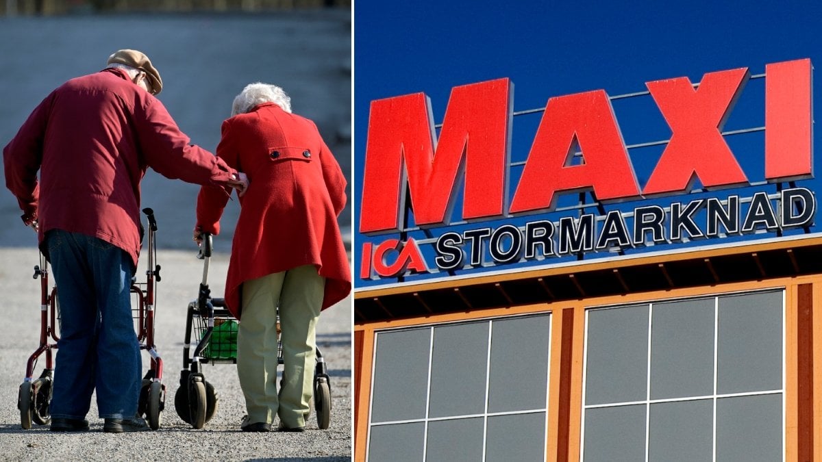 Bilder på pensionärer och en Ica Maxi-entré.