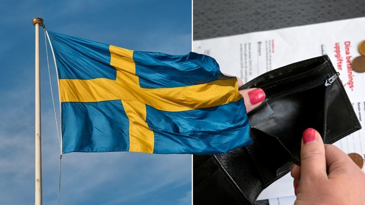 Svenska flaggan och en tom plånbok.