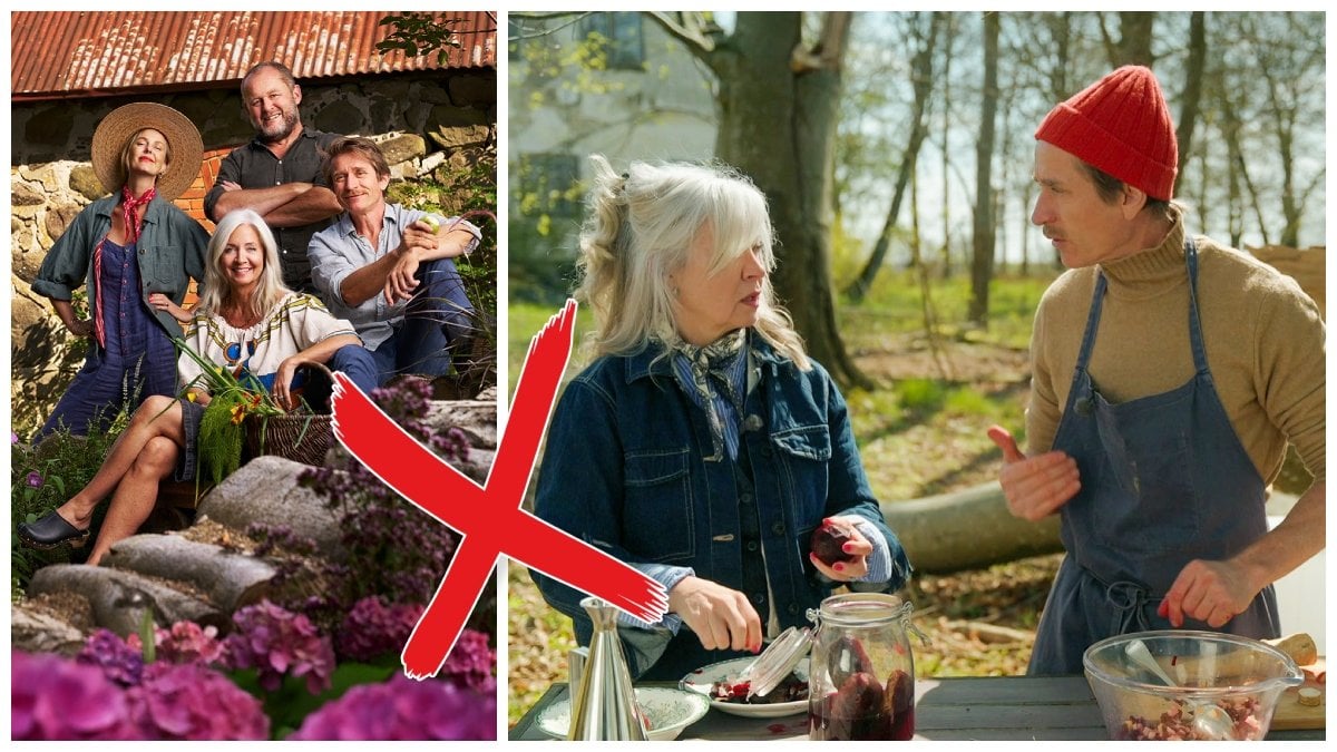 Programledarna i Trädgårdstider samt Pernilla Månsson Colt och Adam Aamann som lagar mat.