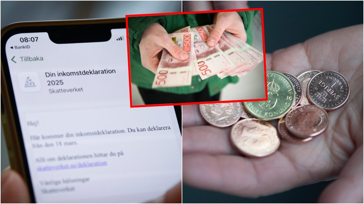 Sedlar, mynt och deklaration.