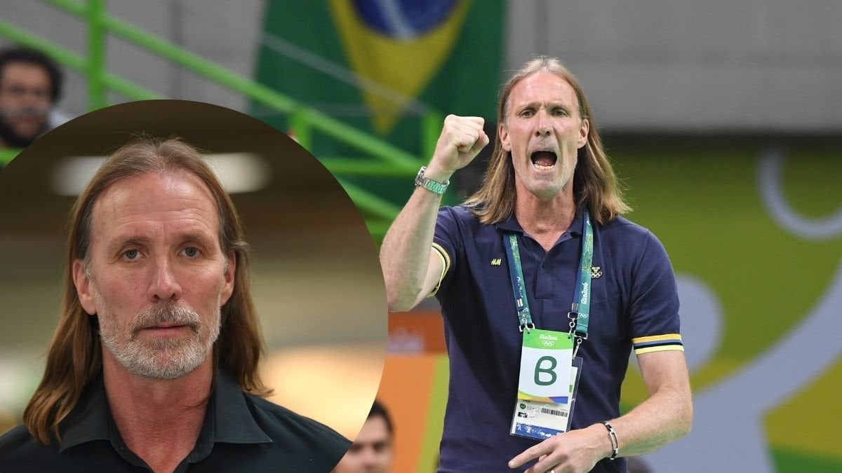 Staffan Olsson porträtt och Staffan Olsson jublar under handbollsmatch