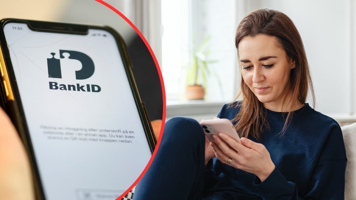 BankId, kvinna med mobil.