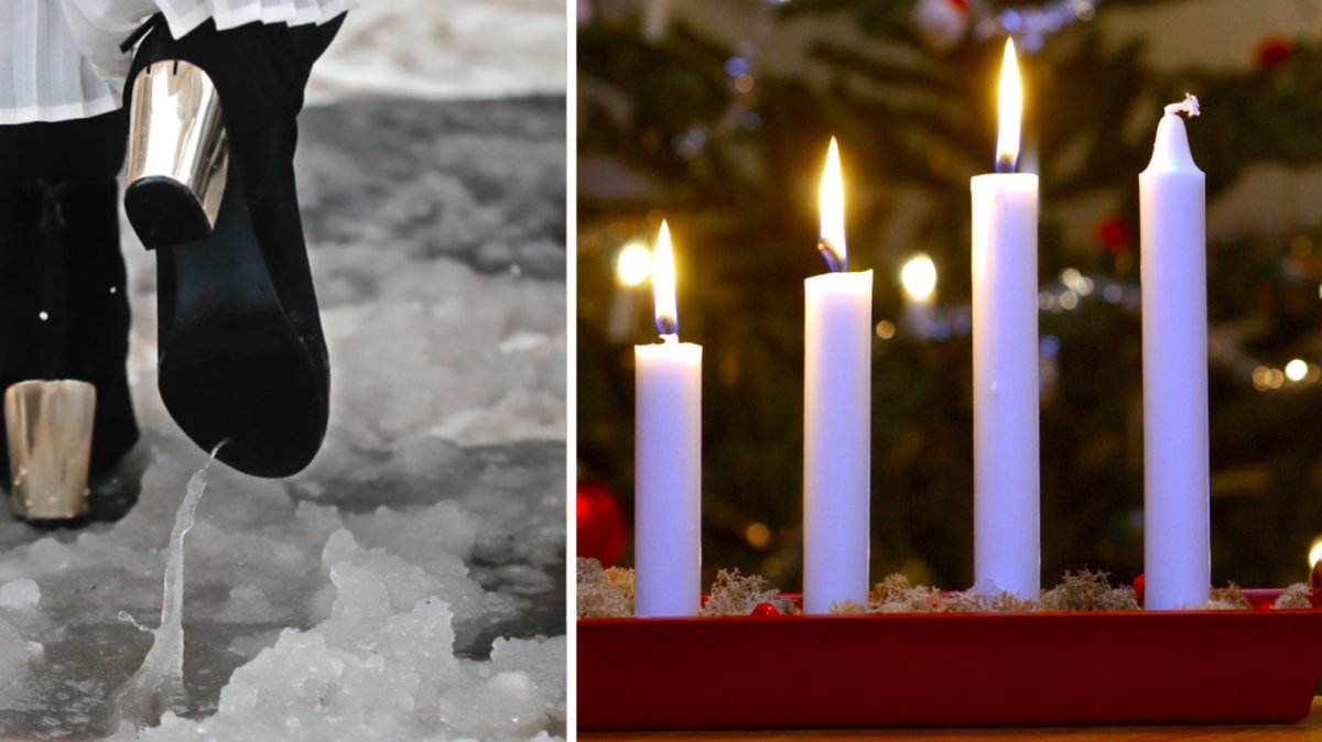 Snöslask och adventsljusstake. 