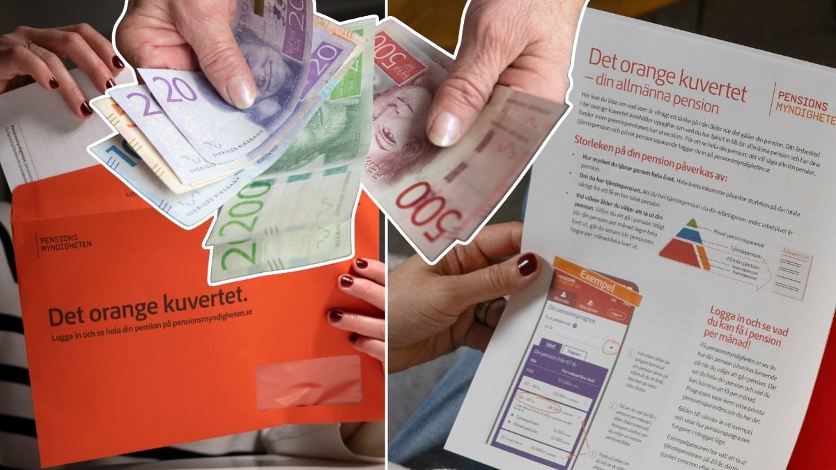 Det orange kuvertet och pengar.