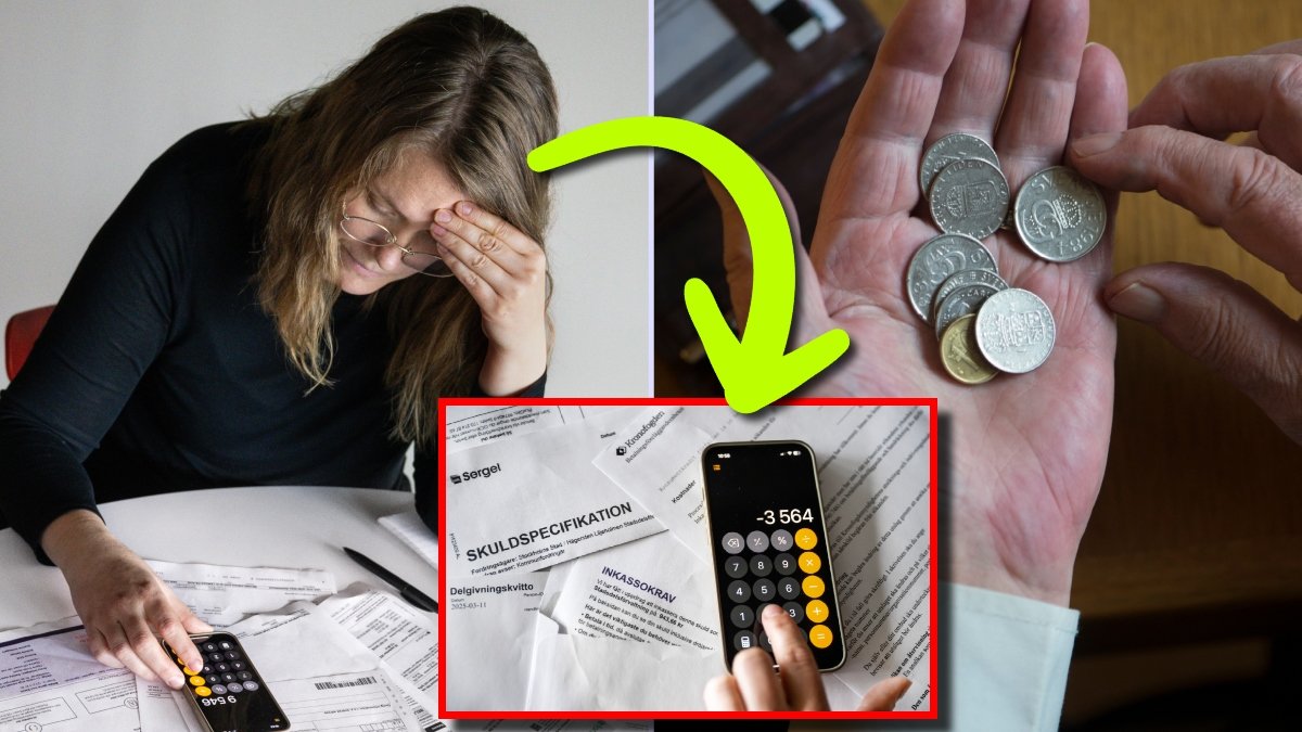 Skuldsatt person och mynt.