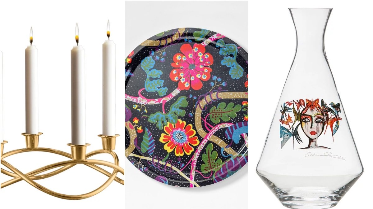 Ljusstake Georg Jensen, bricka Svenskt Tenn, Karaff Carolina Gynning