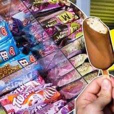 Bilder på Pressbyrån och glassar.