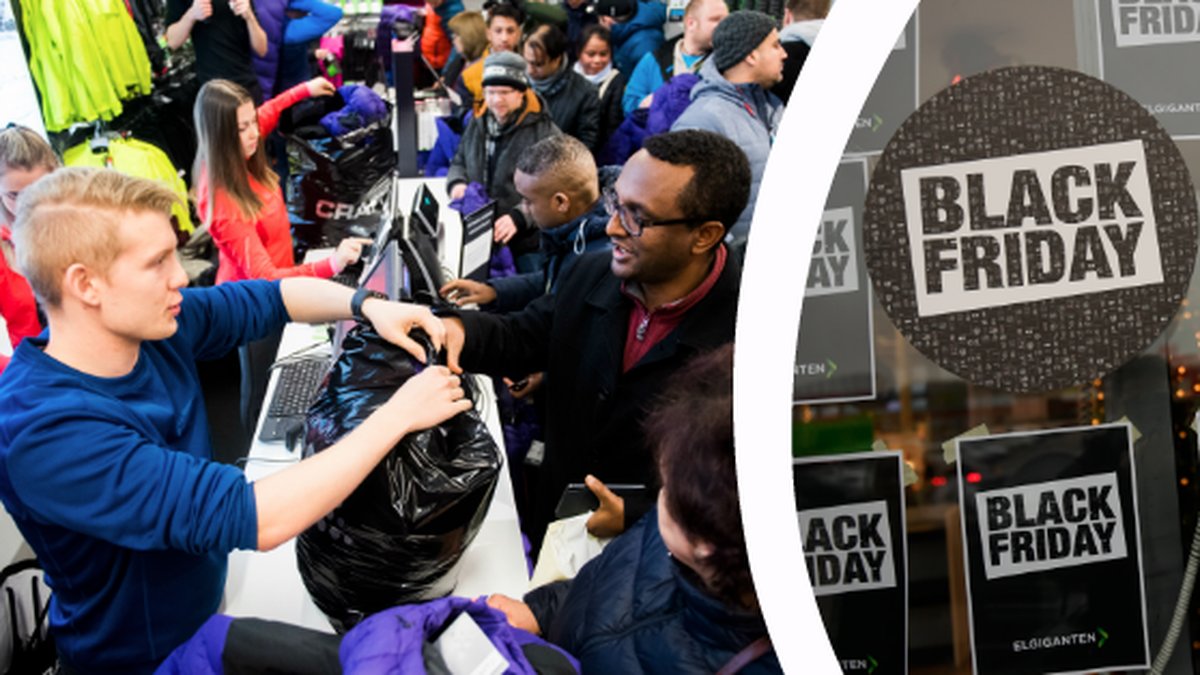 Folk under Black Friday. Black Friday-affischer.