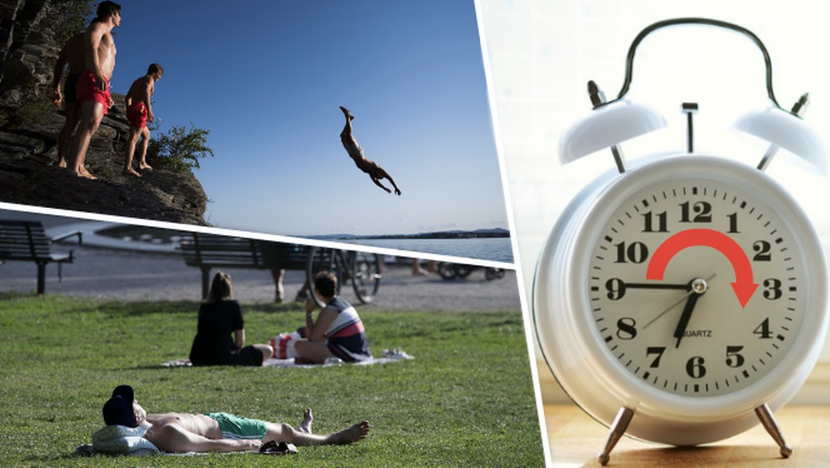 Sommar, klocka, röd pil