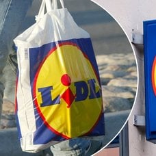 Bilder på Lidls-kasse och skylt.