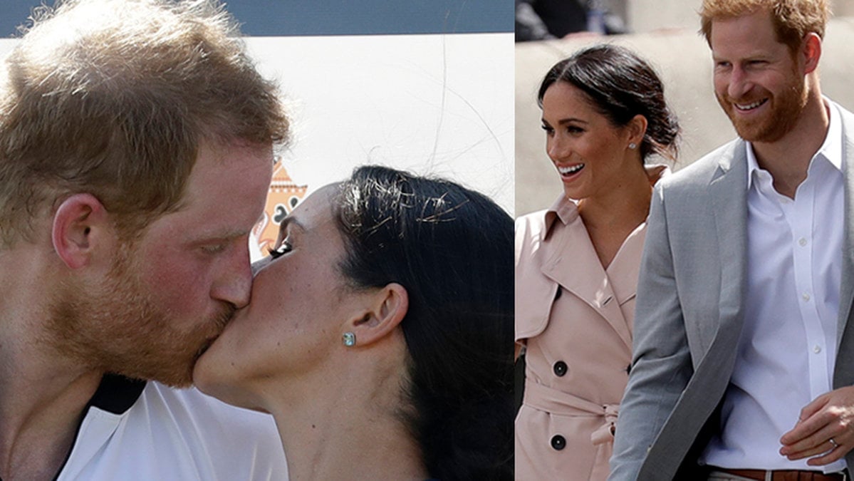 Prins Harry och Meghan Markle kysser varandra.