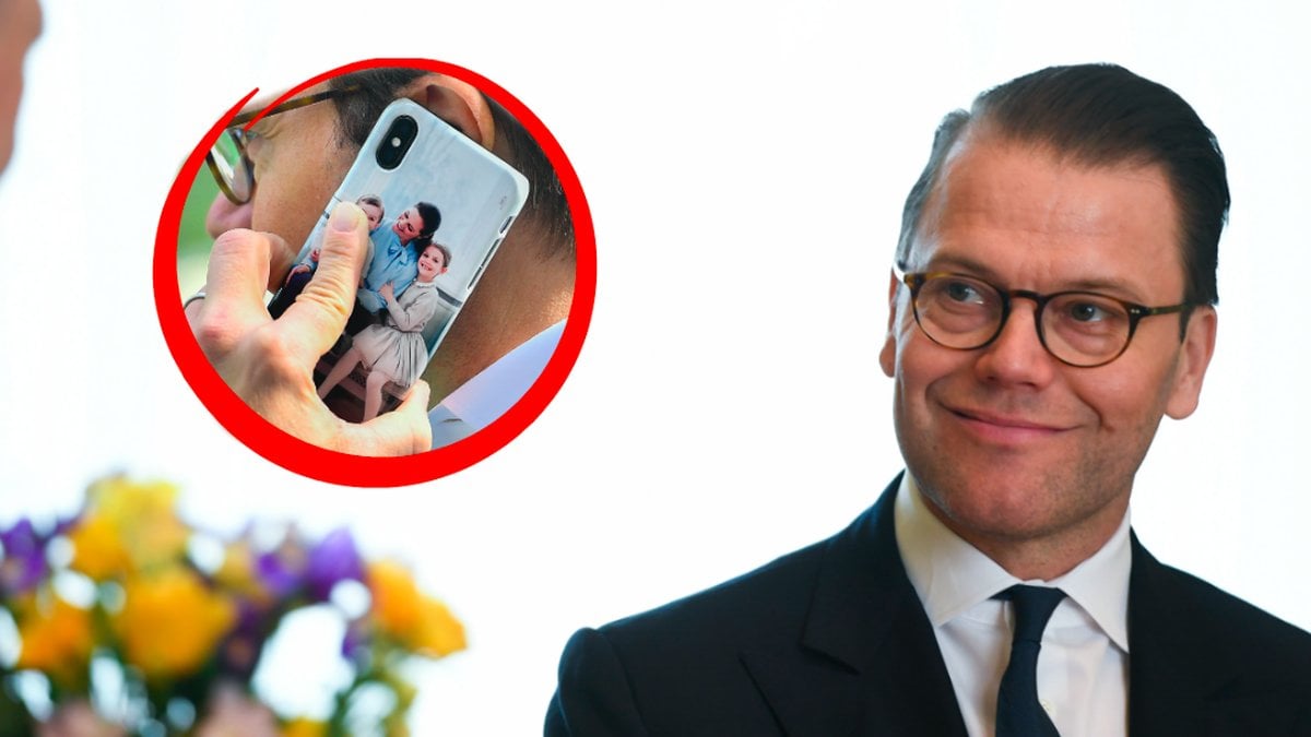 Prins Daniel – en inringad bild visar Daniels mobilfodral, där hans familj syns. 