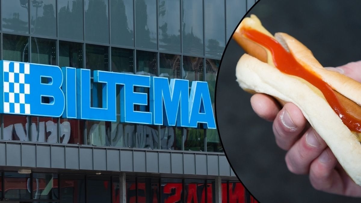 Bild på Biltema och en korv med bröd.