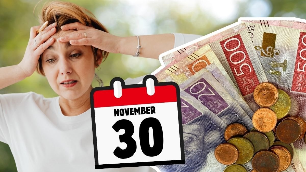 Kvinna med händerna för pannan och svenska sedlar