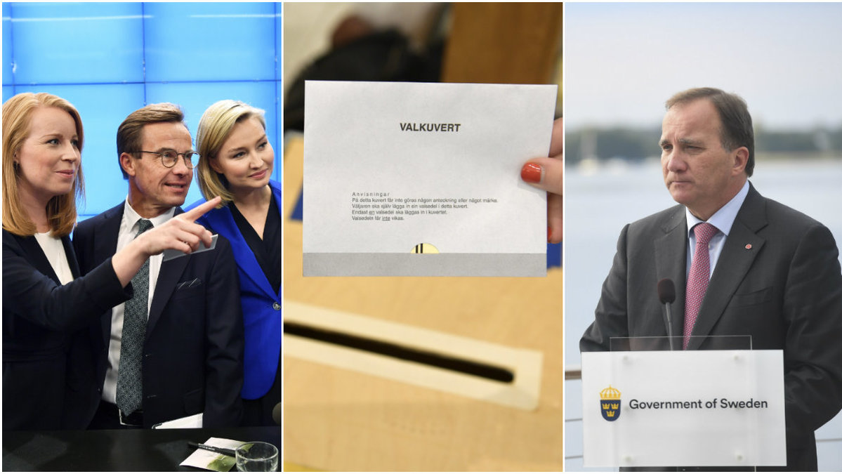 Alliansen, ett valkuvert och Stefan Löfven. Montage.