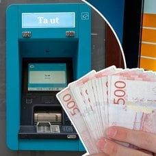 Bilder på uttagsautomater och kontanter.