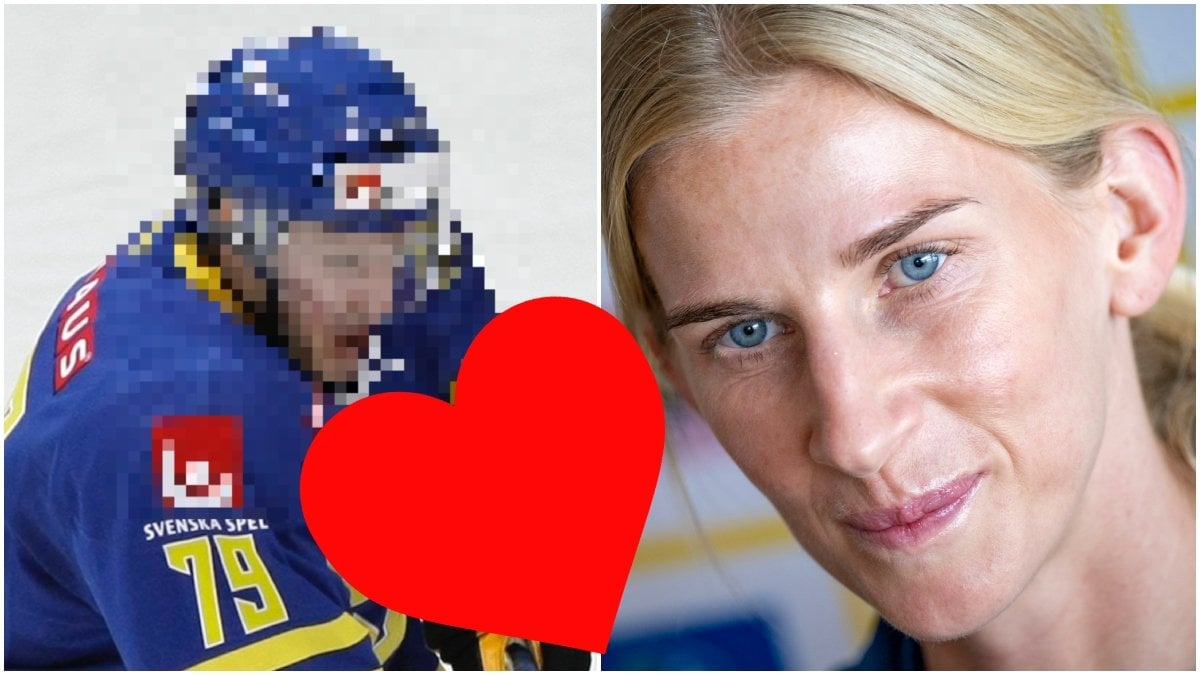 Blurrad hockeyspelare och Sofia Jakobsson.