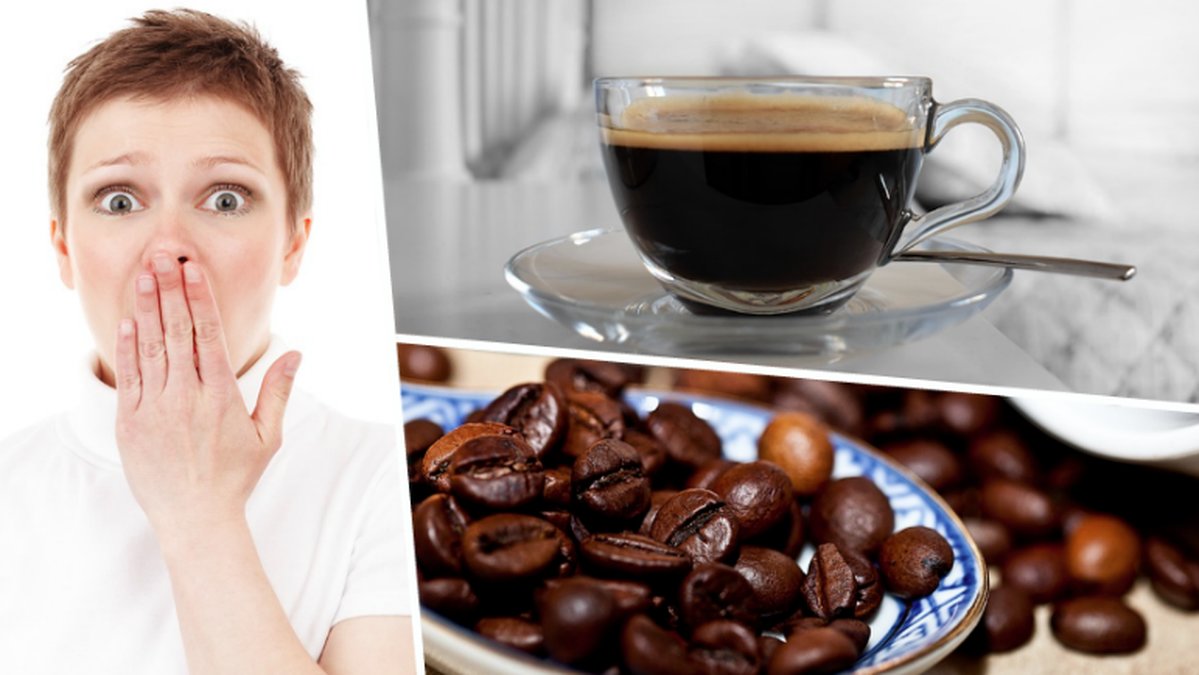 Chockad tjej, kaffe, kaffebönor