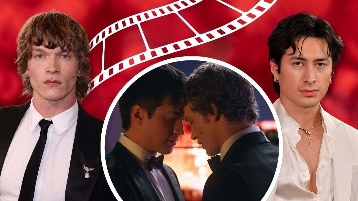 Connor Storrei, Hudson Williams och skådisarna i en scen av Heated Rivalry