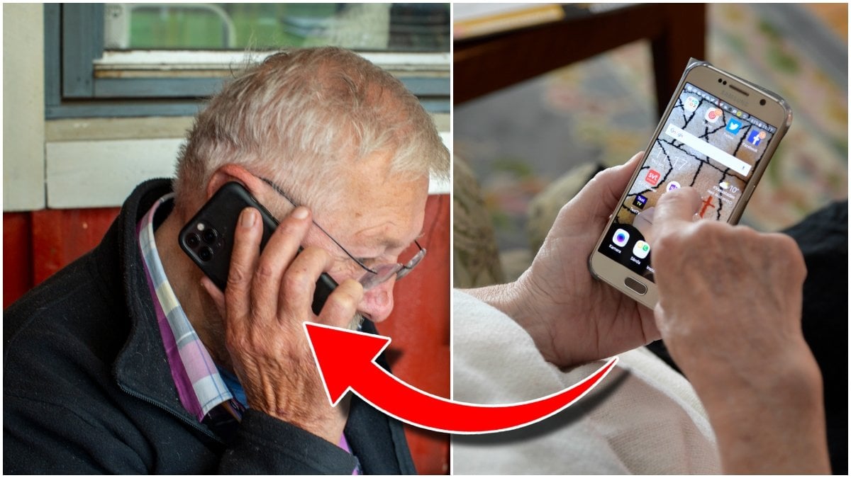 Äldre man pratar telefon.