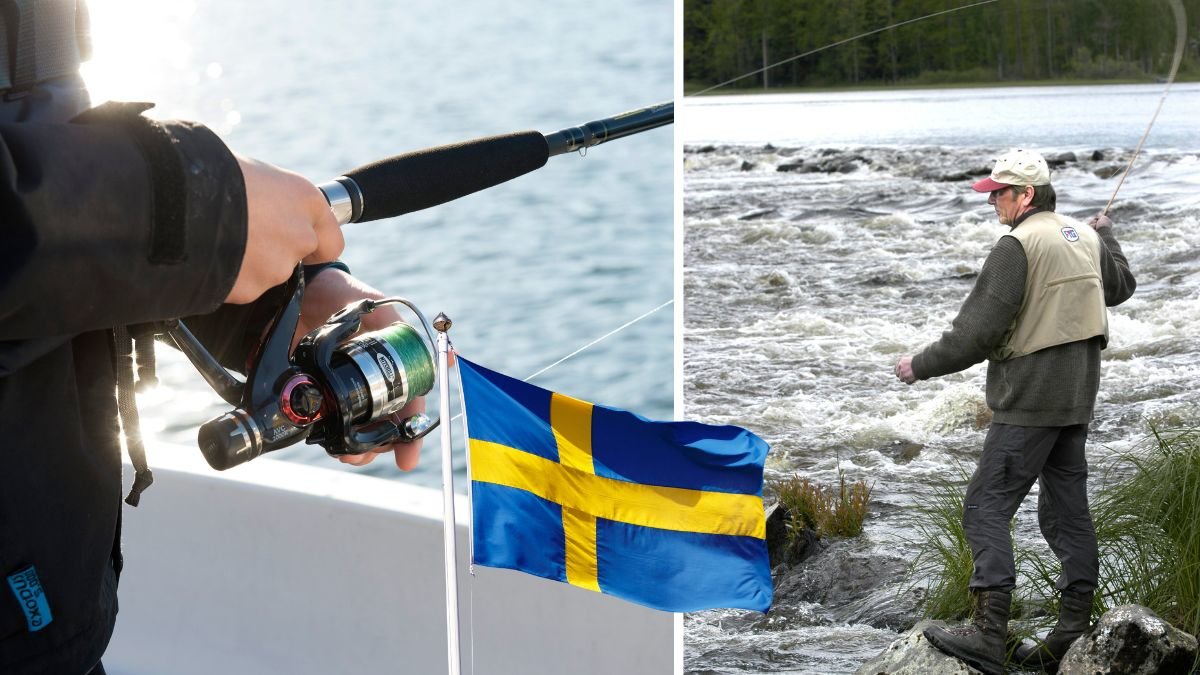 Fiska på en båt och en fiskare som fiskar lax.