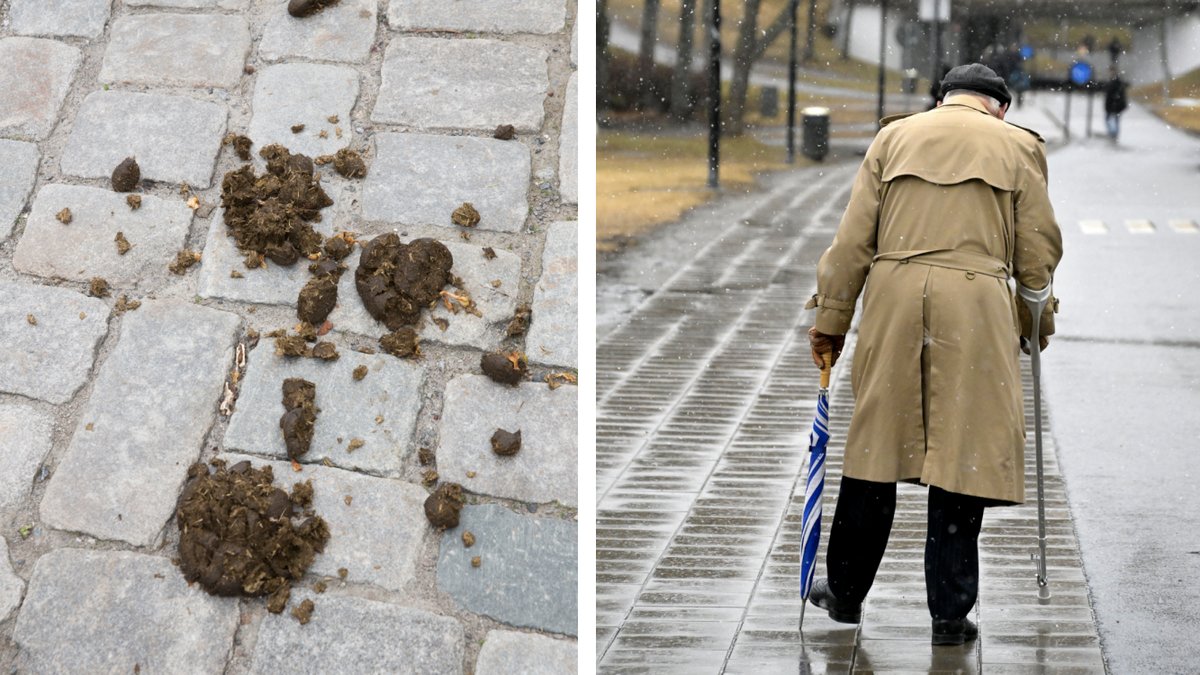 En 80-årig man blev nedkladdad med brun sörja under en promenad.