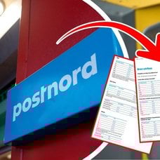 Postnord skylt på fasad och en brevlåda