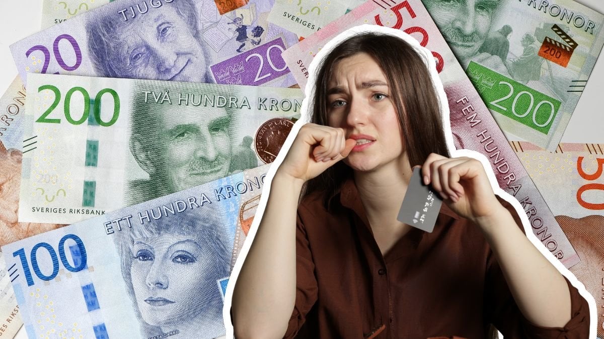 Pengar och en kvinna som biter på naglarna.