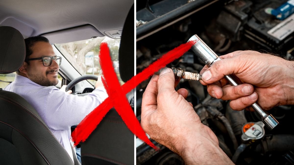 Man kör bil och en motor.