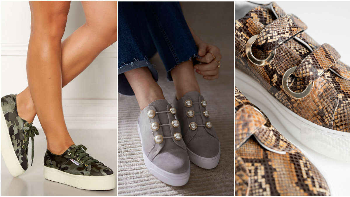 Kamouflagemönstrade sneakers från Superga, sneakers med pärlor, reptilmönstrade sneakers