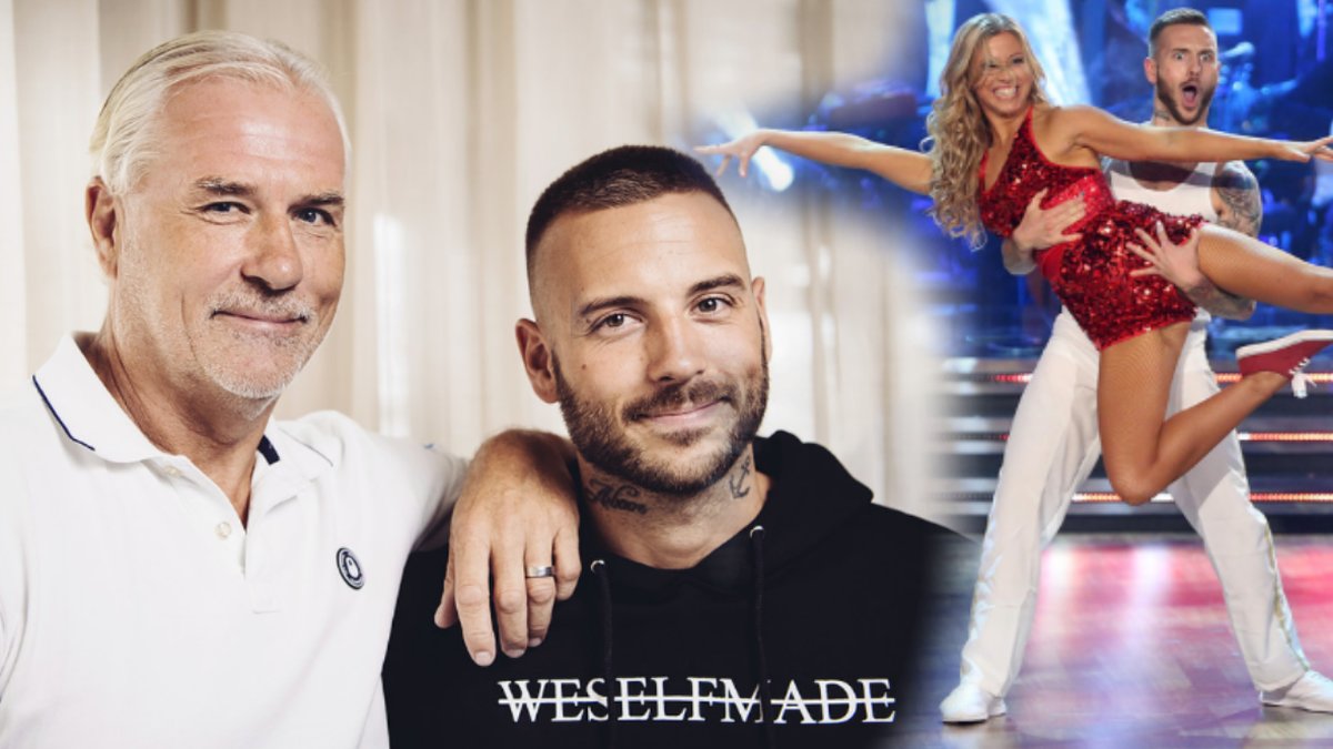 Glenn och Anton Hysén ler mot kameran, Anton Hysén och Sigrid Bernson dansar