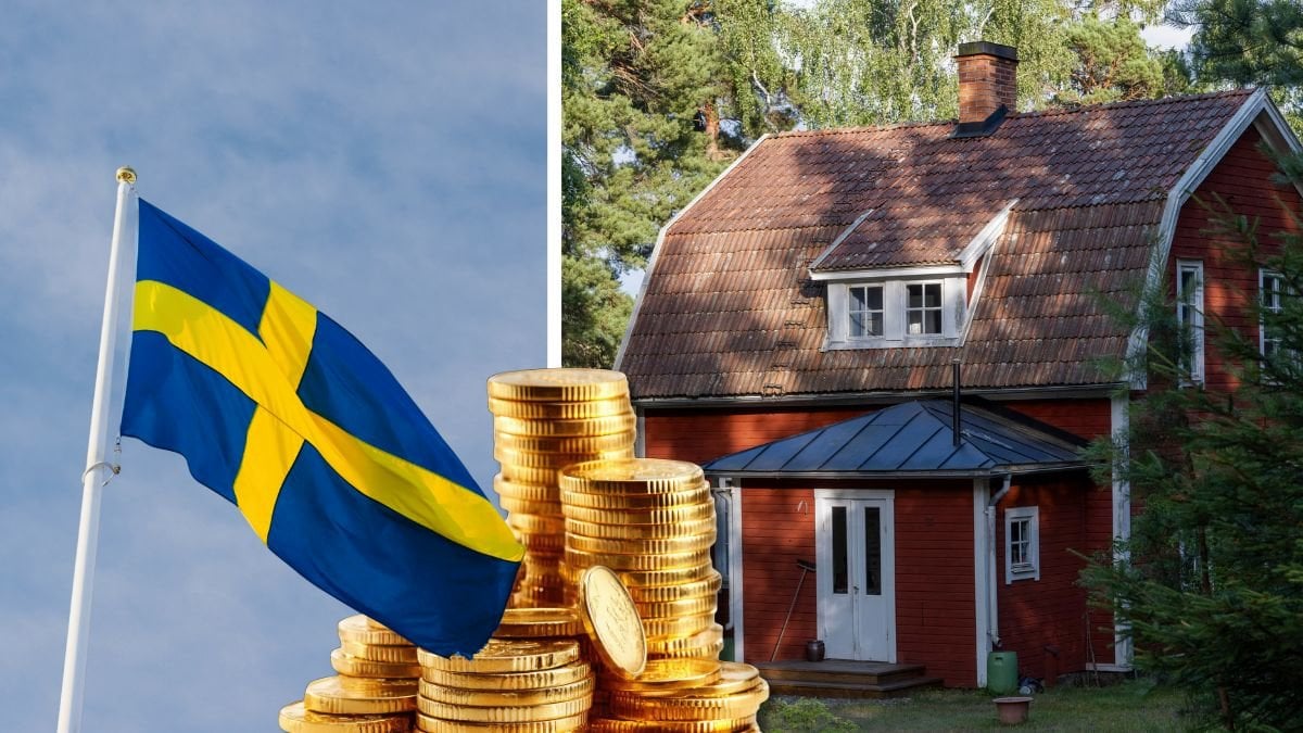 Sverige flagga och hus.