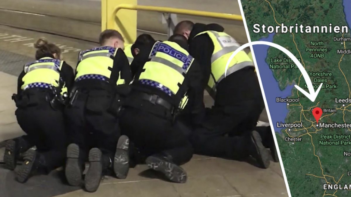 Poliser med gula västar, karta över Manchester