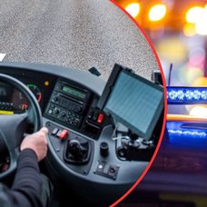 busschaufför och polisbil. 