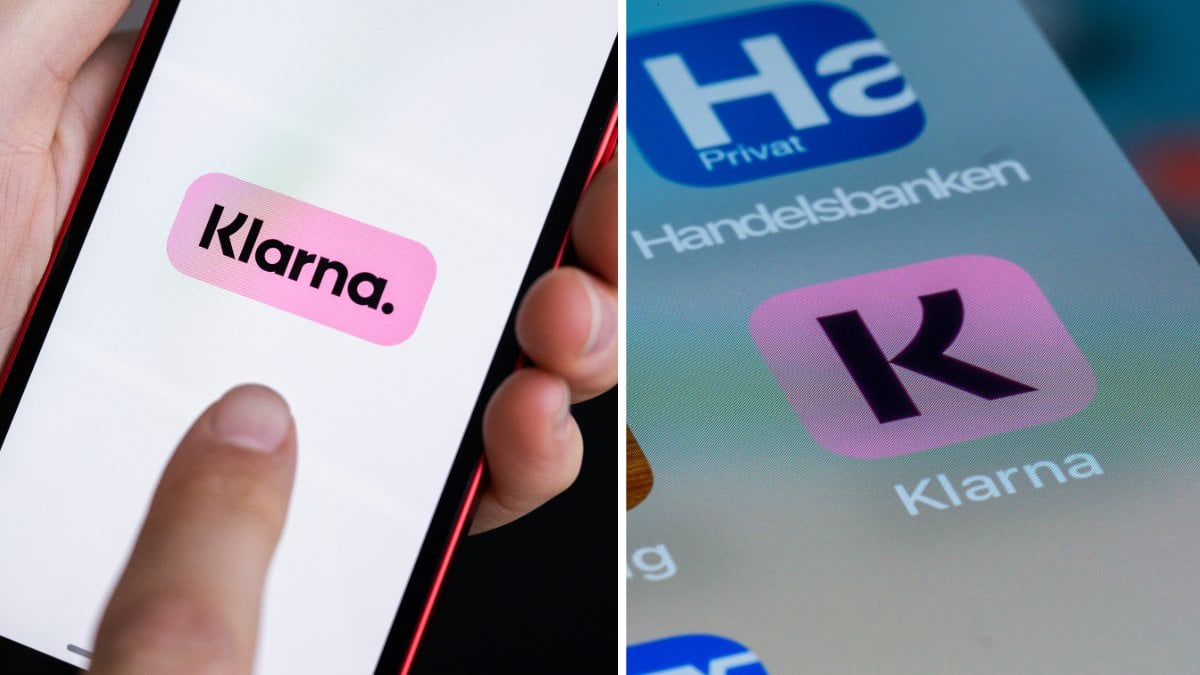 Klarna appen på mobilskärm vänster. Klarna app-ikon i hemskärmen på en mobil höger.